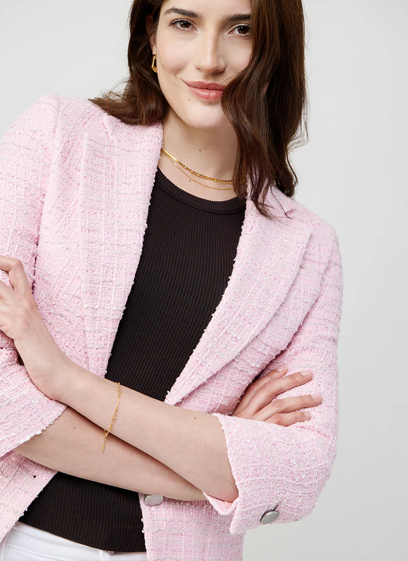 Debra Single Breasted Patch Pocket Boucle Blazer - Image 5