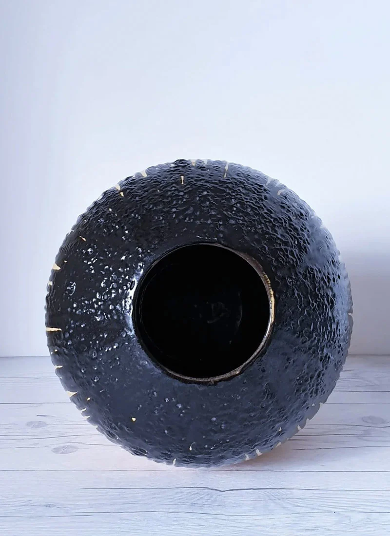 Emons & Sohne ES Keramik Black Fat Lava and Yellow Ceramic Statement Floor Vase, 1960s-70s - Image 2