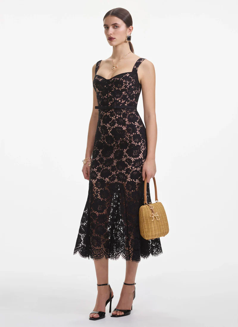 Fine Lace Belted Midi Dress - Image 3