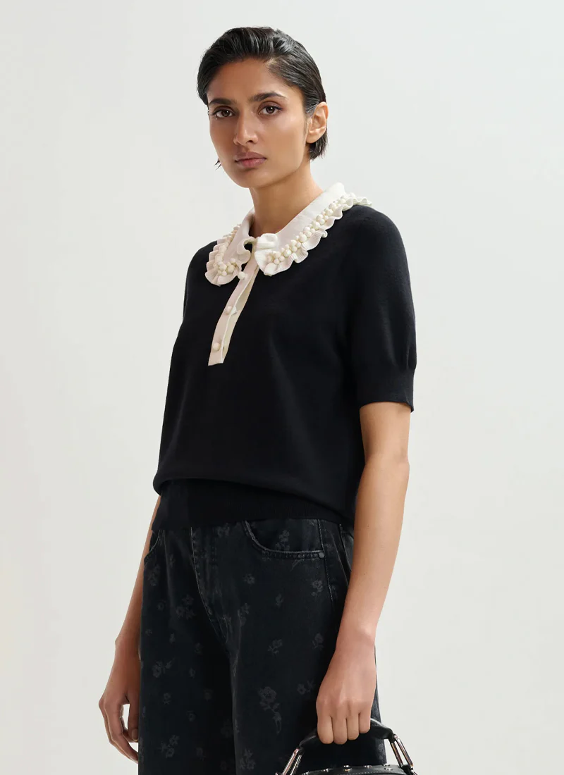 Jewelry Embroidered Knit Polo