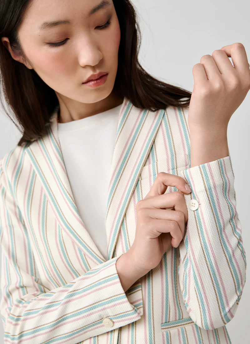 Oxford Stripe Long 1 Button Blazer - Image 4