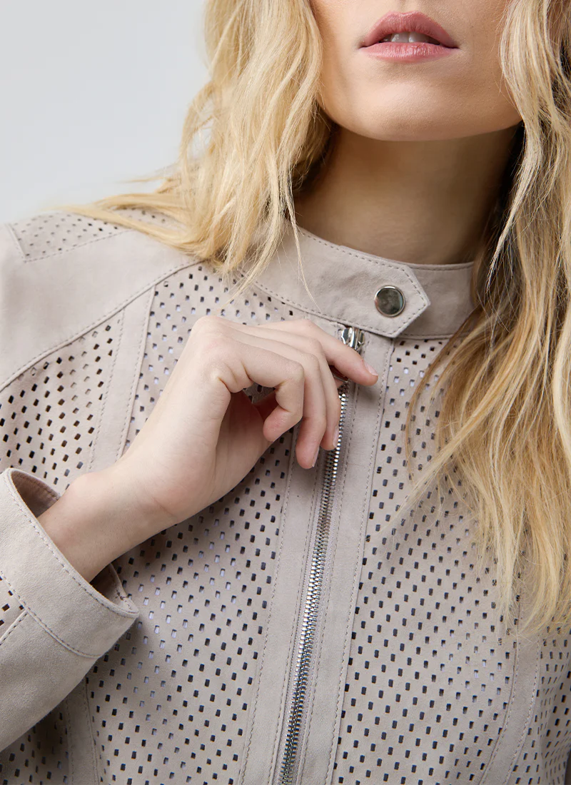 Perforated Suede Biker Jacket - Image 3