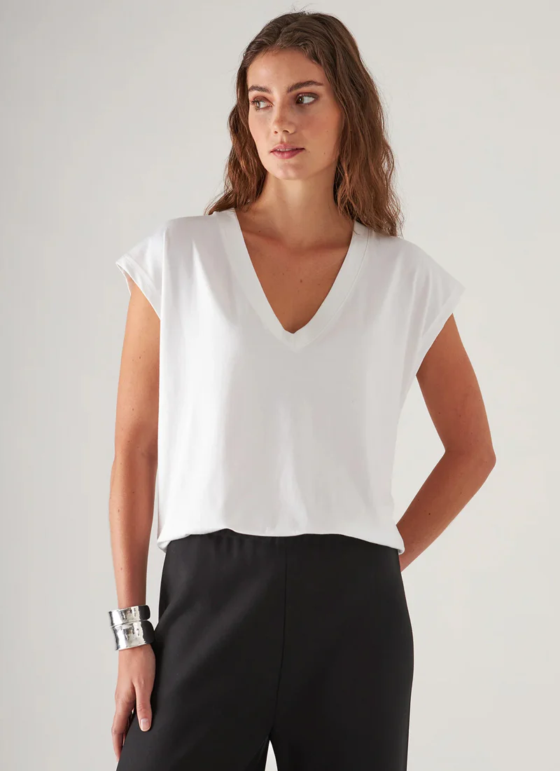 Short Sleeve Iconic V Neck Dolman Tee - Image 3