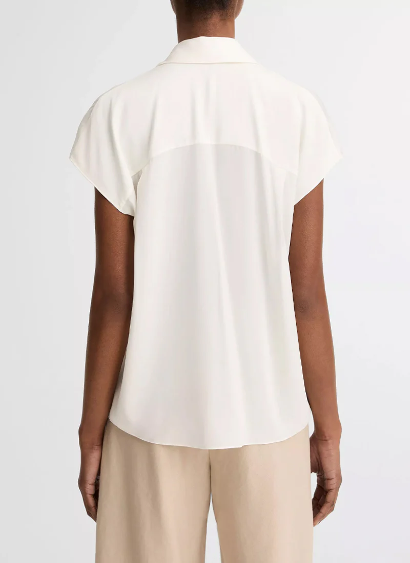 Stretch-Silk Hidden-Placket Cap-Sleeve Blouse - Image 3