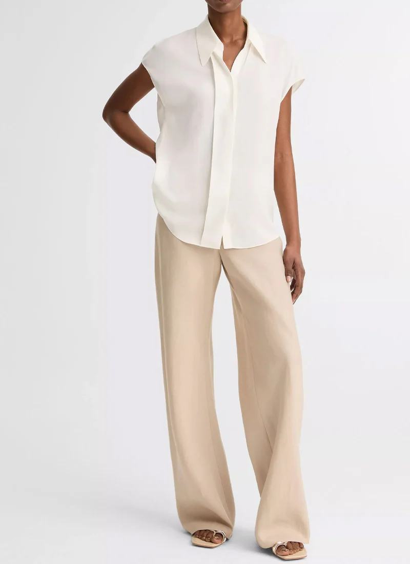 Stretch-Silk Hidden-Placket Cap-Sleeve Blouse - Image 4