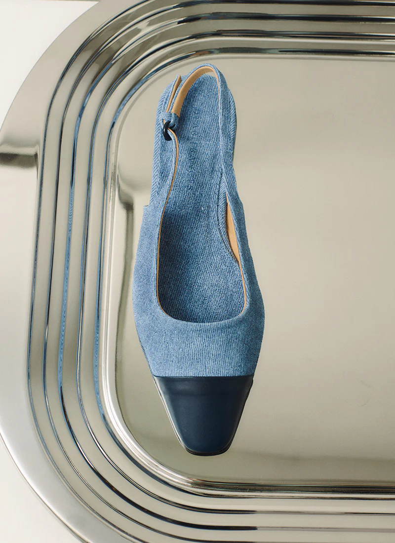 Tia Slingback With Top Cap Denim Flats - Image 4