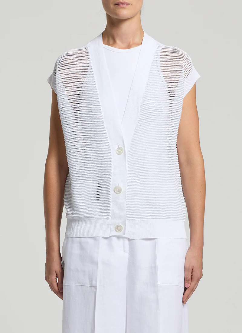 Crepe Linen Sleeveless Cardigan
