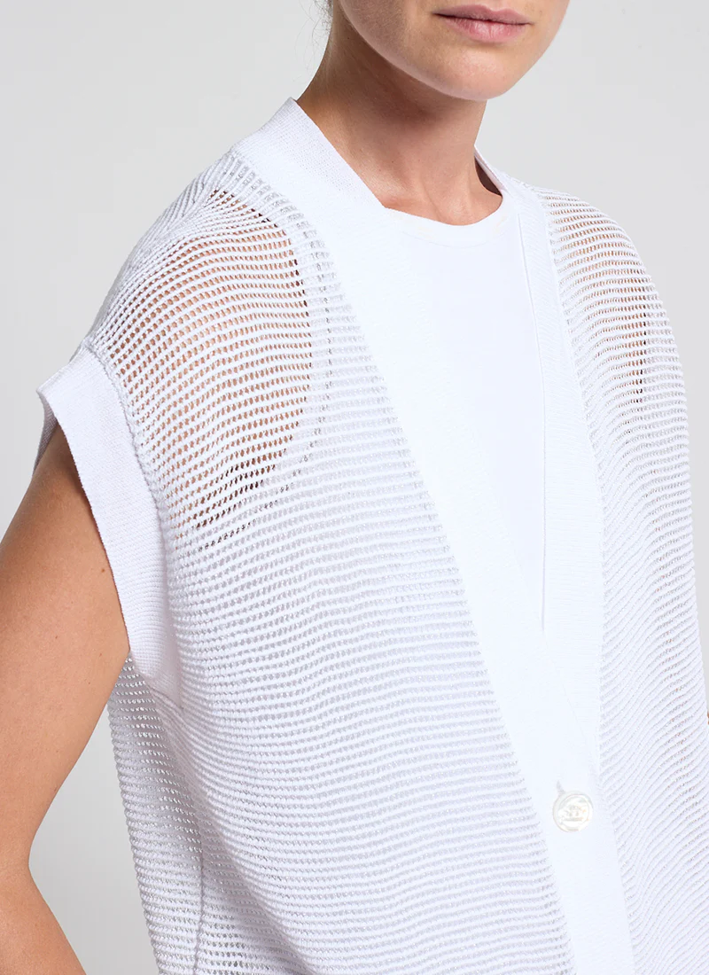 Crepe Linen Sleeveless Cardigan - Image 2