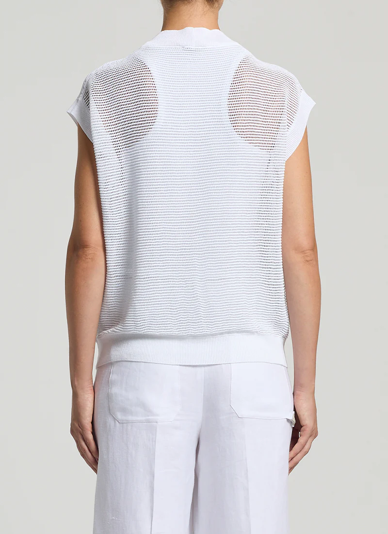 Crepe Linen Sleeveless Cardigan - Image 3