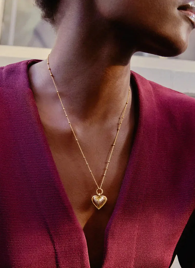 Ridge Heart Charm Pendant Necklace - Image 4