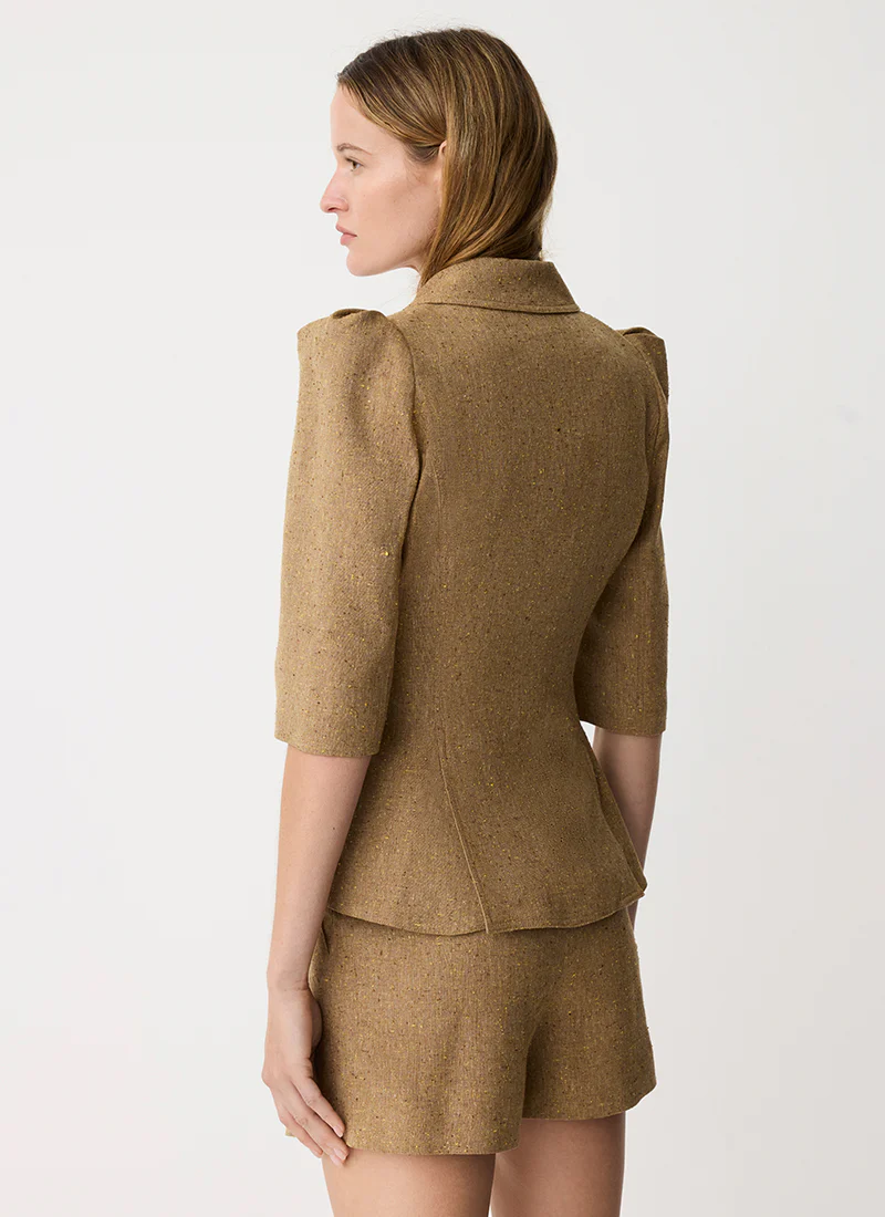 Crop Sleeve Pouf One Button Blazer - Image 2