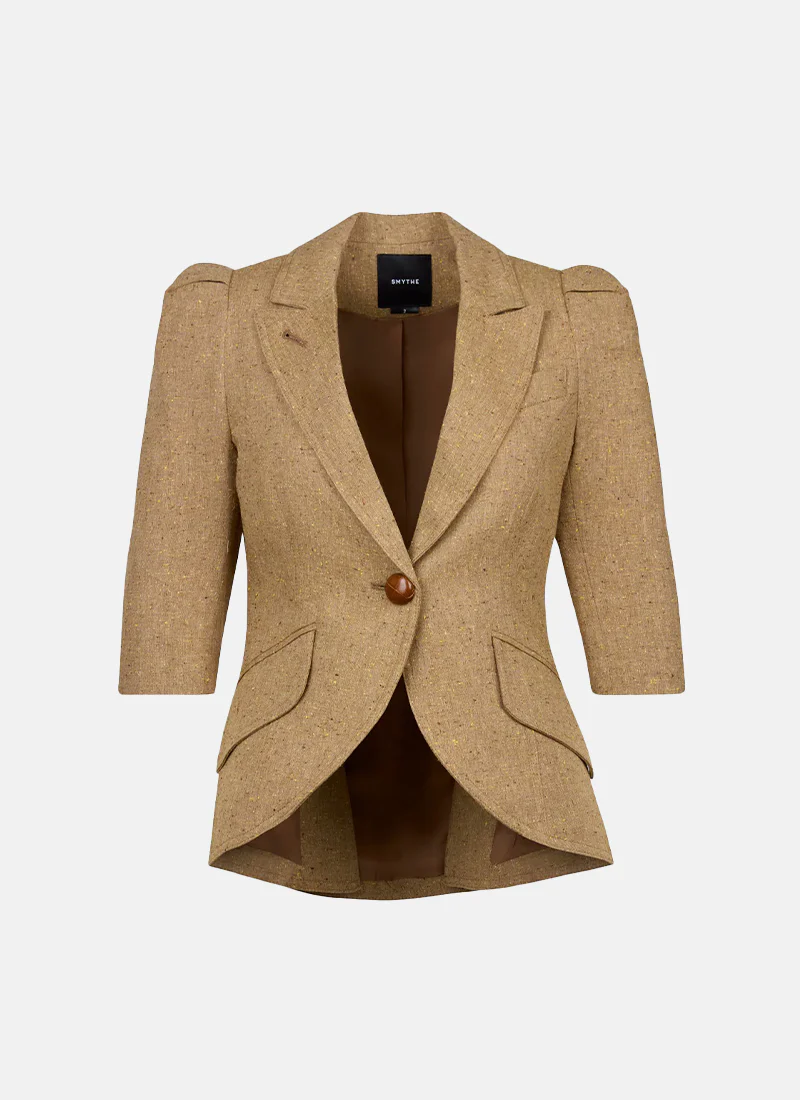 Crop Sleeve Pouf One Button Blazer - Image 4