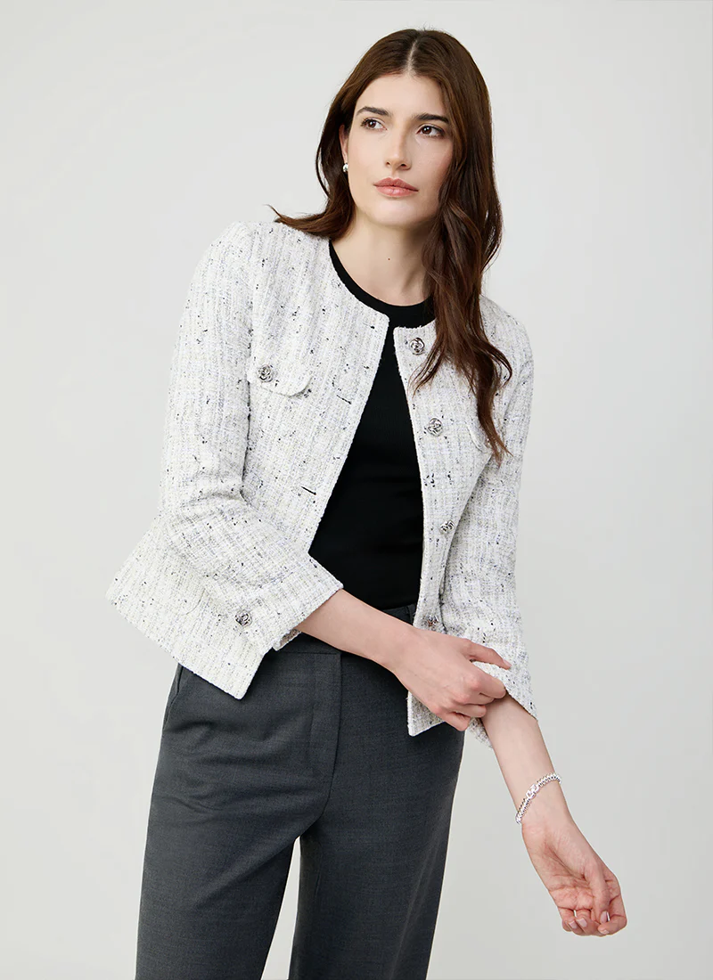 Jodie Collarless Tweed Jacket - Image 3