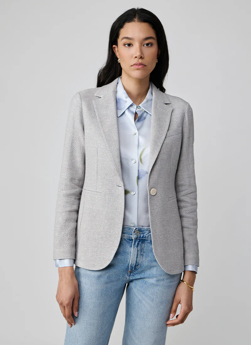 Linen Bistretch Slim Long 1 Button Blazer