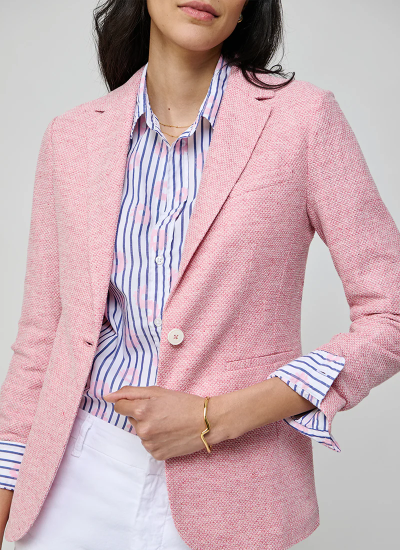 Textured Linen Slim Long Blazer - Image 3