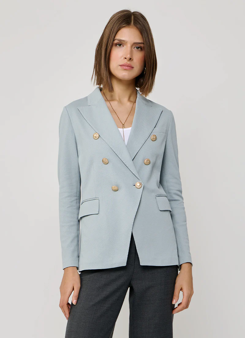 Oxford Light Dyed Asymmetric Double Breasted Blazer - Image 4