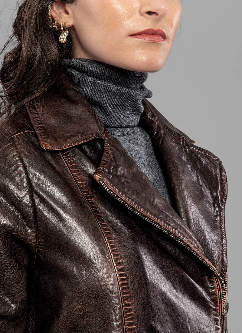 Cigny Hand Washed Biker Leather Jacket - Image 3