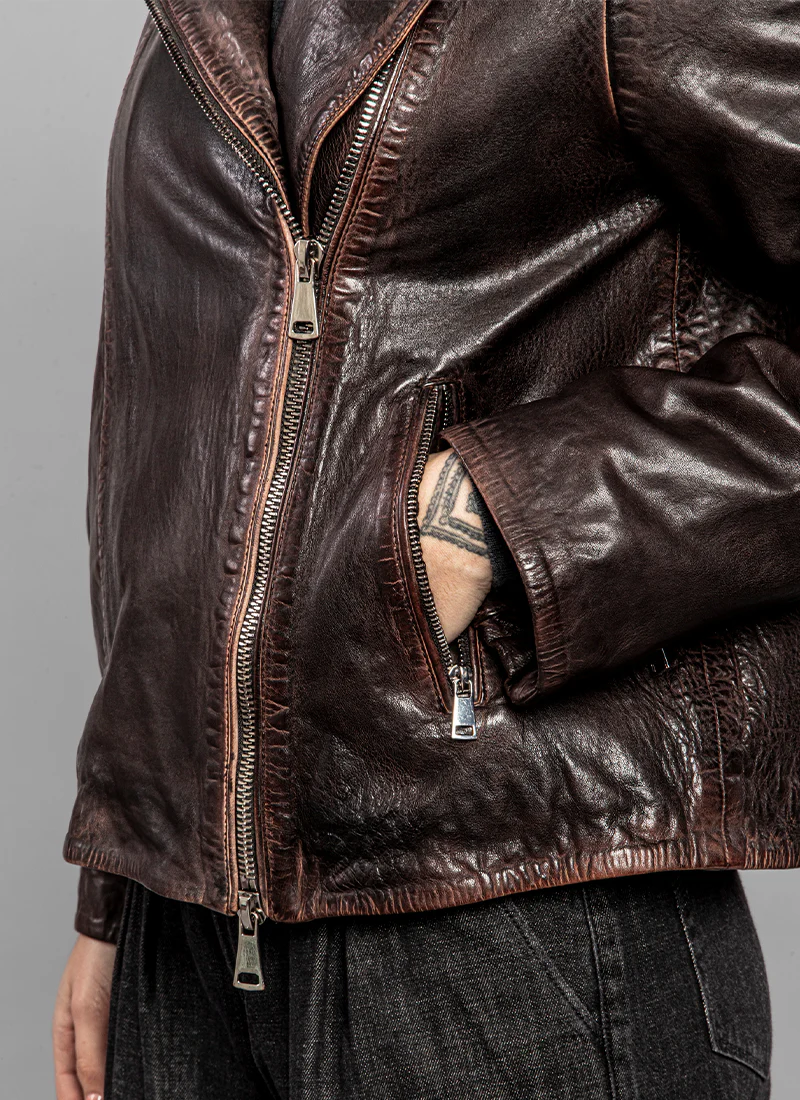 Cigny Hand Washed Biker Leather Jacket - Image 4