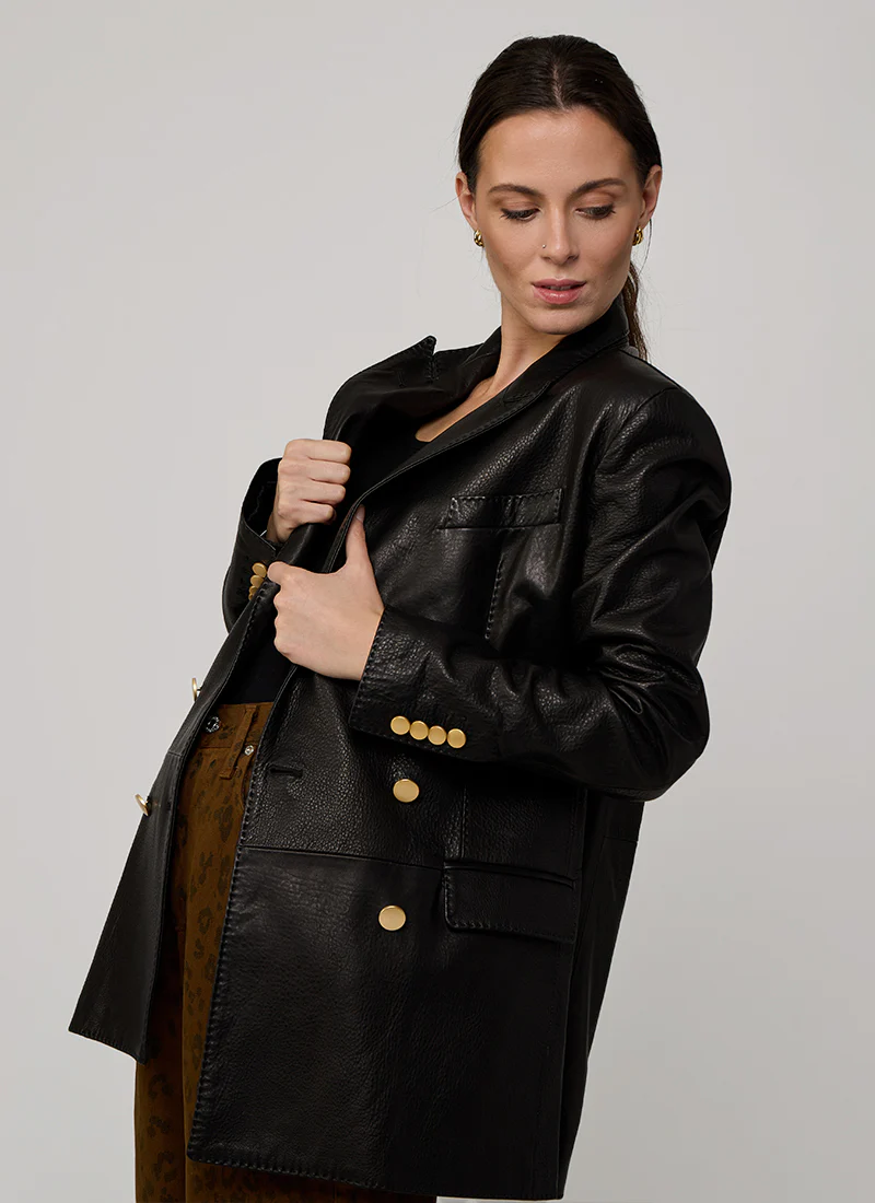Josie Double Breasted Leather Blazer - Image 4