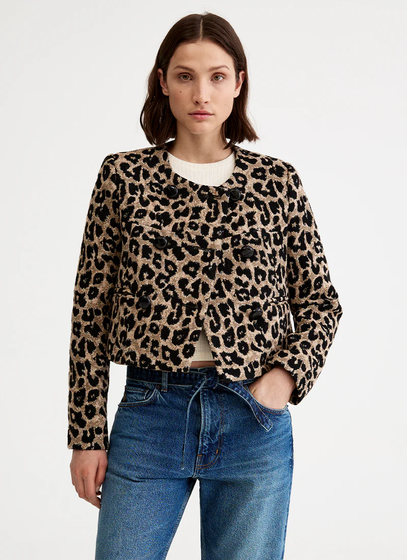 Collarless Double Breasted Mini Jacket - Image 3