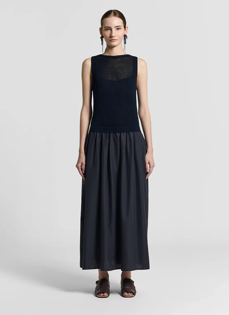 Bi-Material Cotton Knit Midi Dress