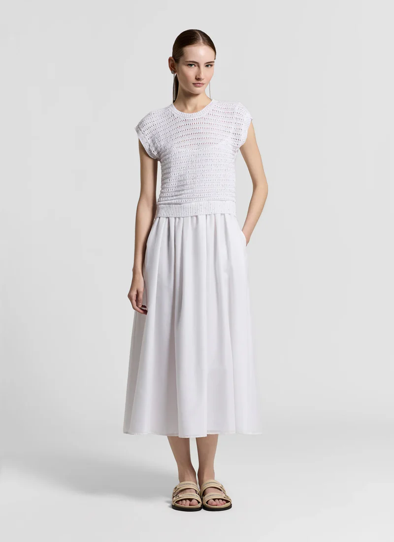 Bi Material Cotton Sequin Dress
