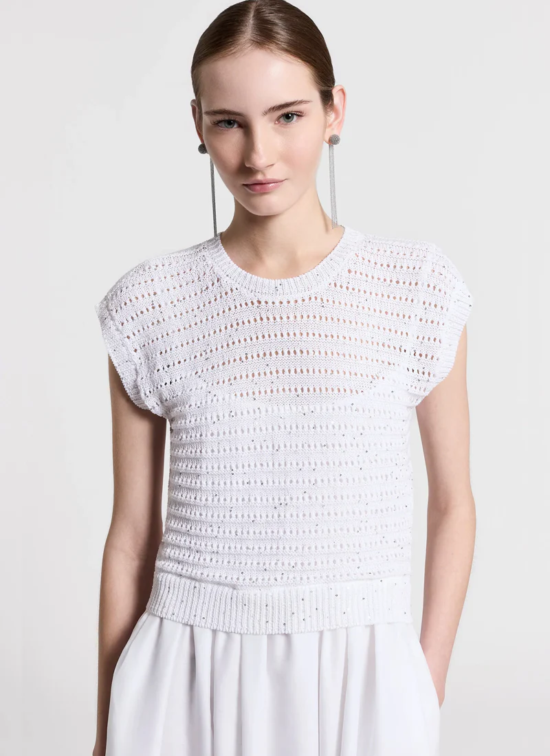 Bi Material Cotton Sequin Dress - Image 3