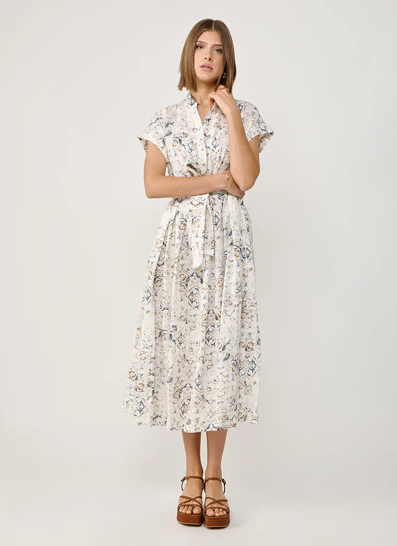 Linen Printed Belted Dress - Image 3