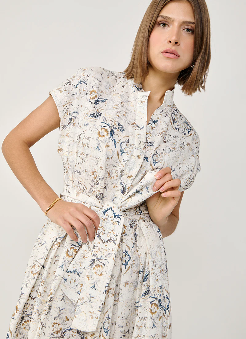 Linen Printed Belted Dress - Image 6