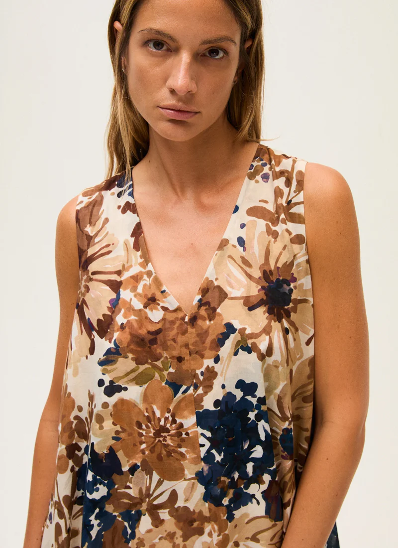 Printed Cotton Voile Sleeveless Dress - Image 3