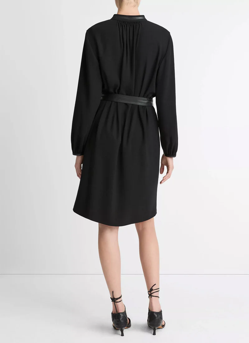 Faux-Leather-Trim Crepe Shirt Dress - Image 2