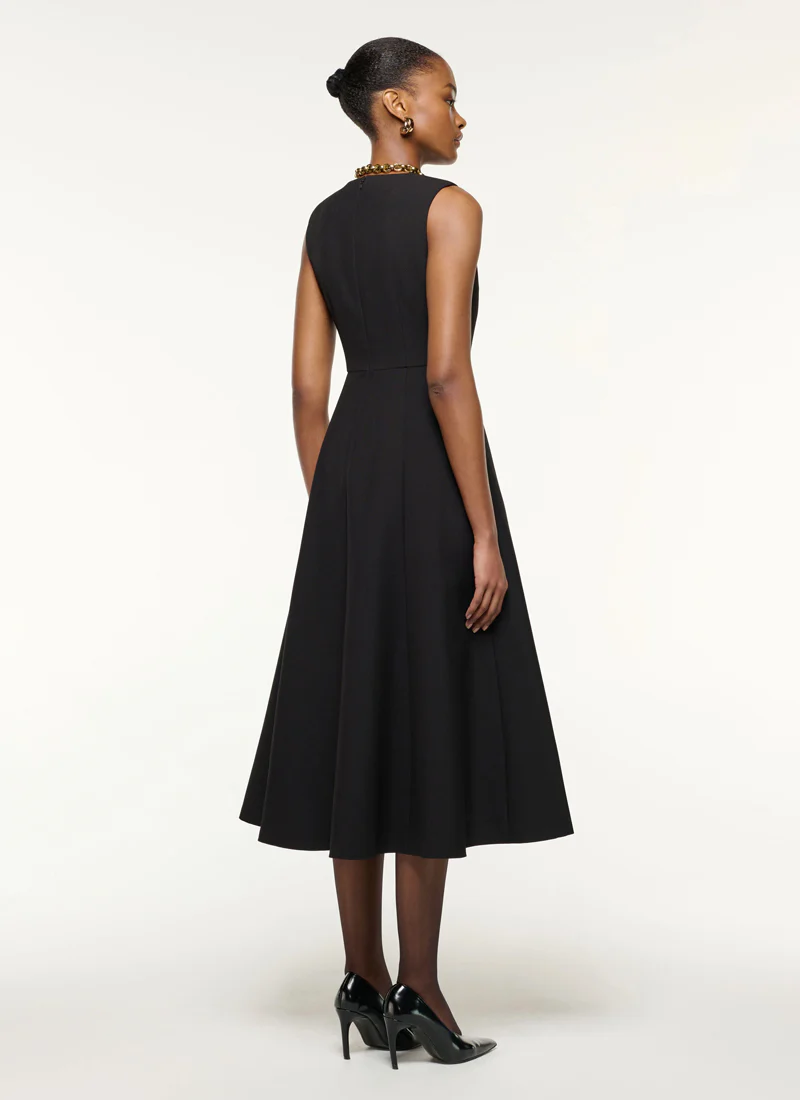 Panel Drape Crepe Flared Midi Dress - Image 2