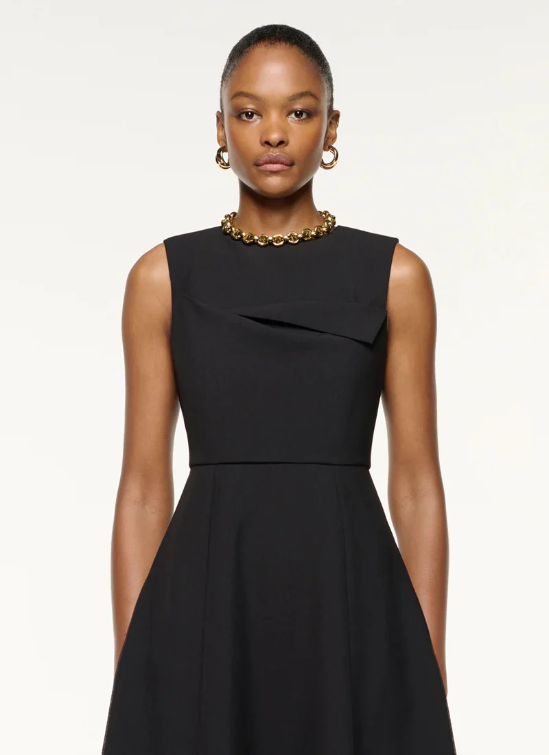 Panel Drape Crepe Flared Midi Dress - Image 4
