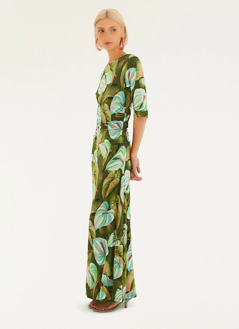 Anthurium Leaves Green Maxi Dress
