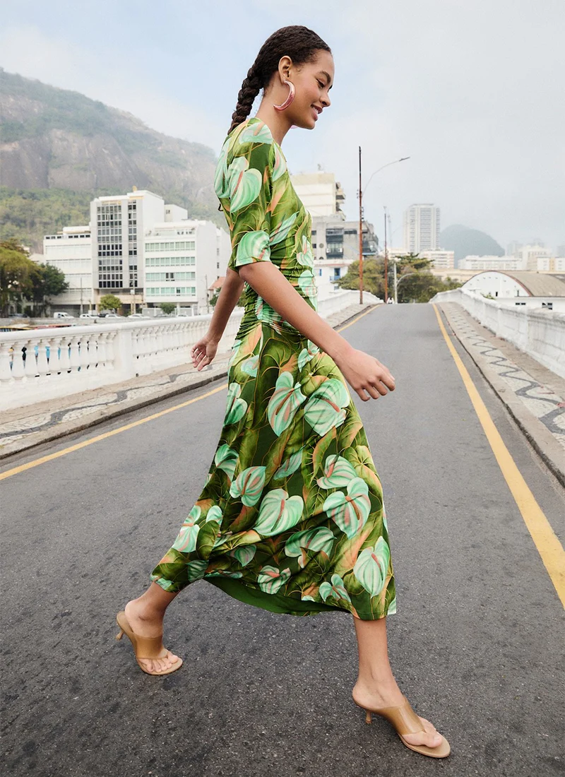 Anthurium Leaves Green Maxi Dress - Image 3