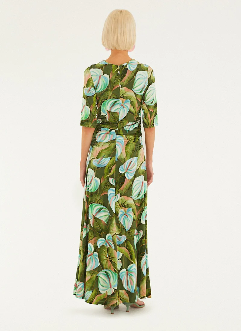 Anthurium Leaves Green Maxi Dress - Image 4