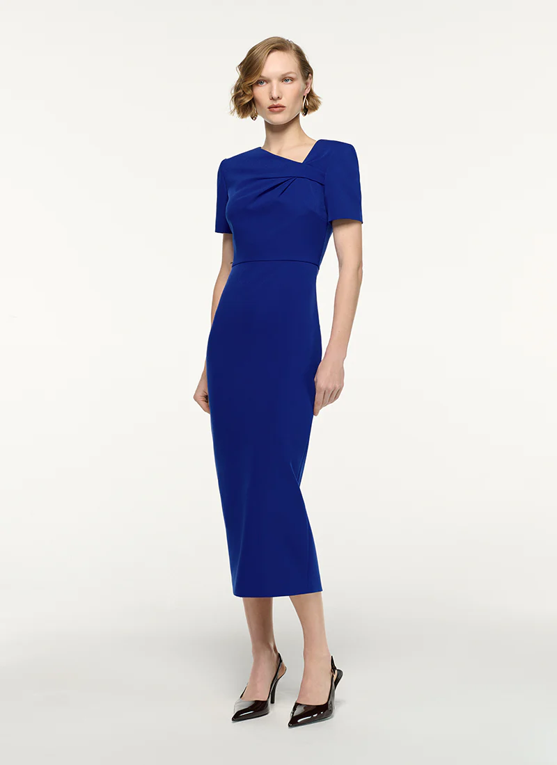 Asymmetric Twist Drape Midi Dress - Image 3