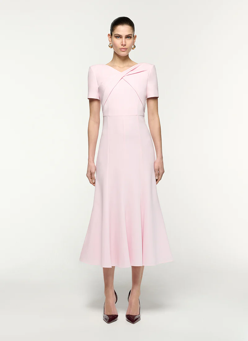 Belted Twist Drape Midi Dress