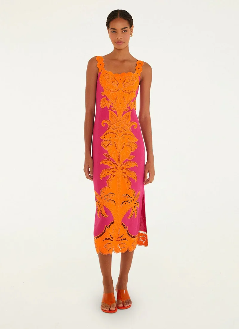 Cutwork Sleeveless Midi Dress
