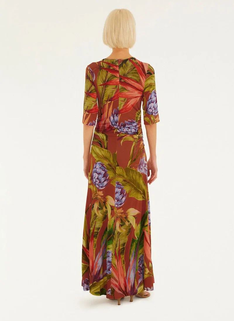 Florart Brown Short Sleeve Midi Dress - Image 3