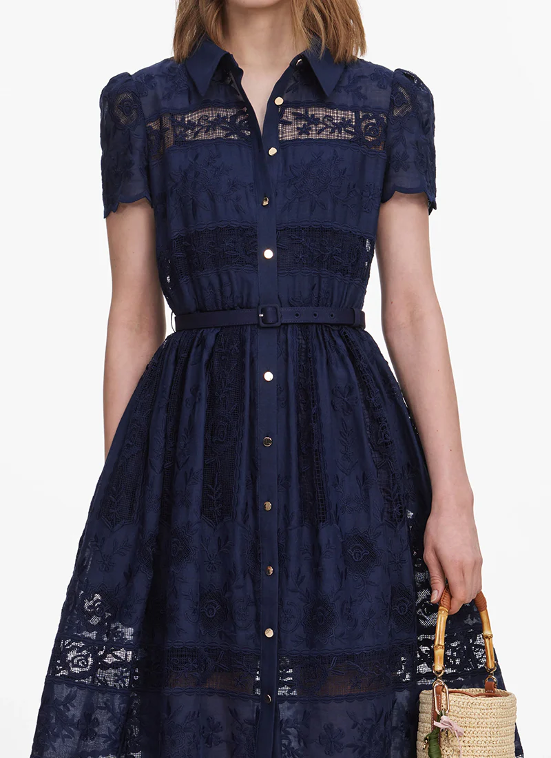 Navy Ramie Collared Midi Dress - Image 5