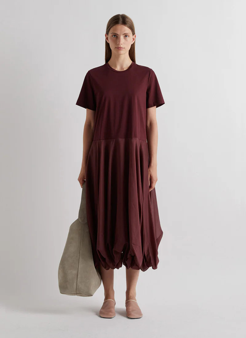 Short Sleeve Bubble Hem Midi Dress