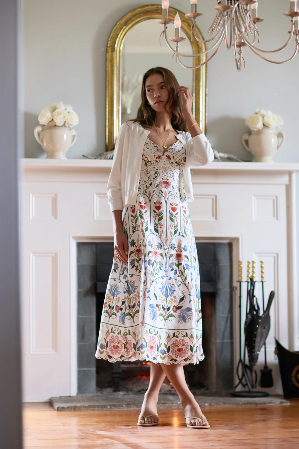 Stitched Garden Off-white Midi Dress - Image 2