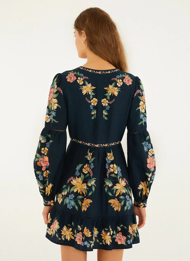 Maira Floral Dark Blue Mini Dress - Image 3