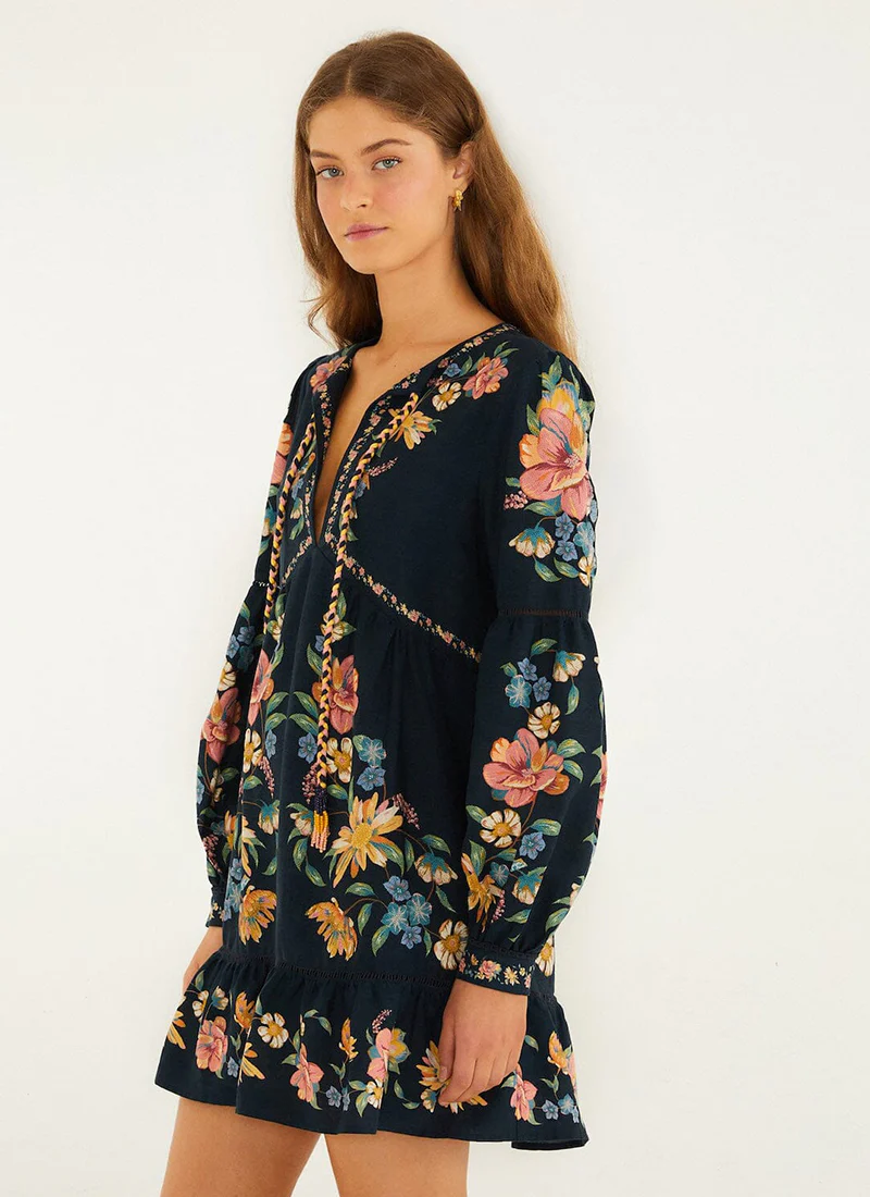 Maira Floral Dark Blue Mini Dress - Image 4