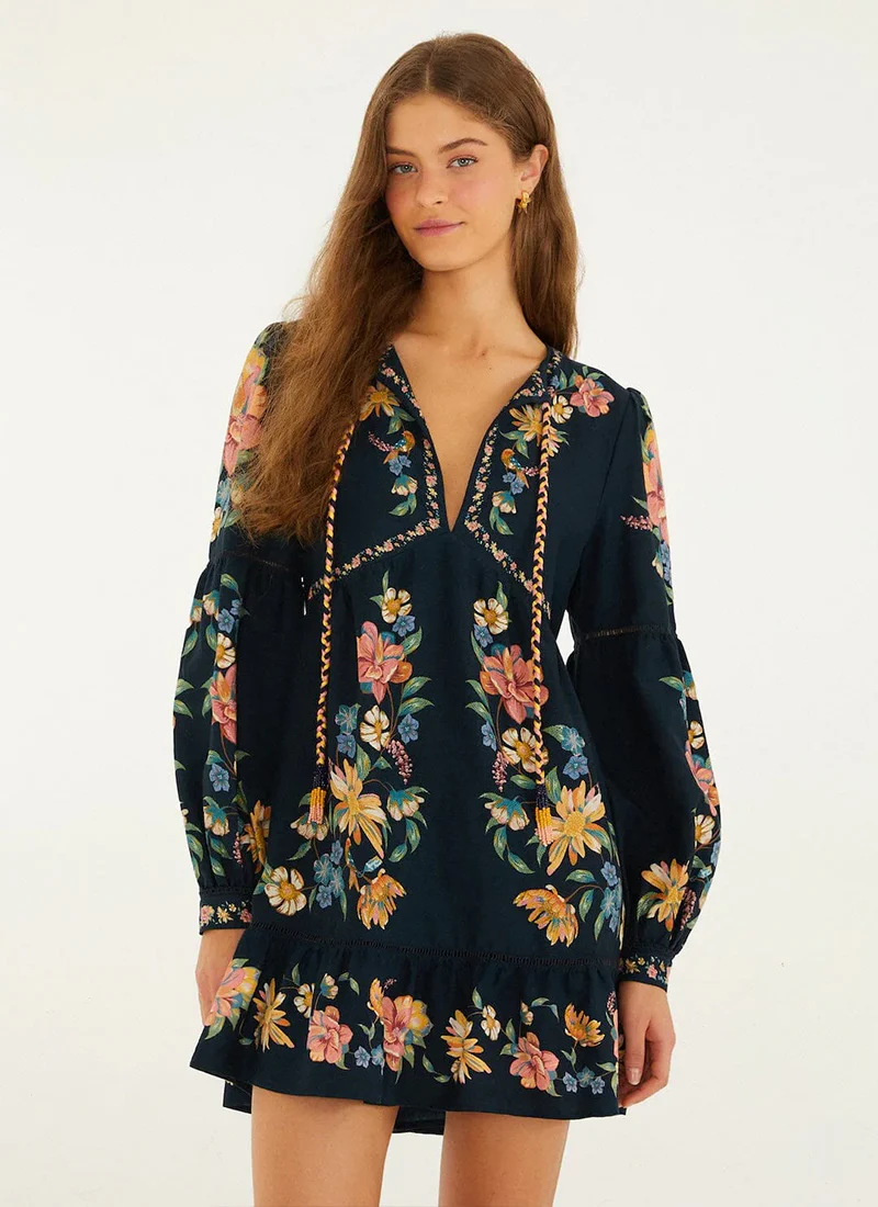 Maira Floral Dark Blue Mini Dress - Image 5