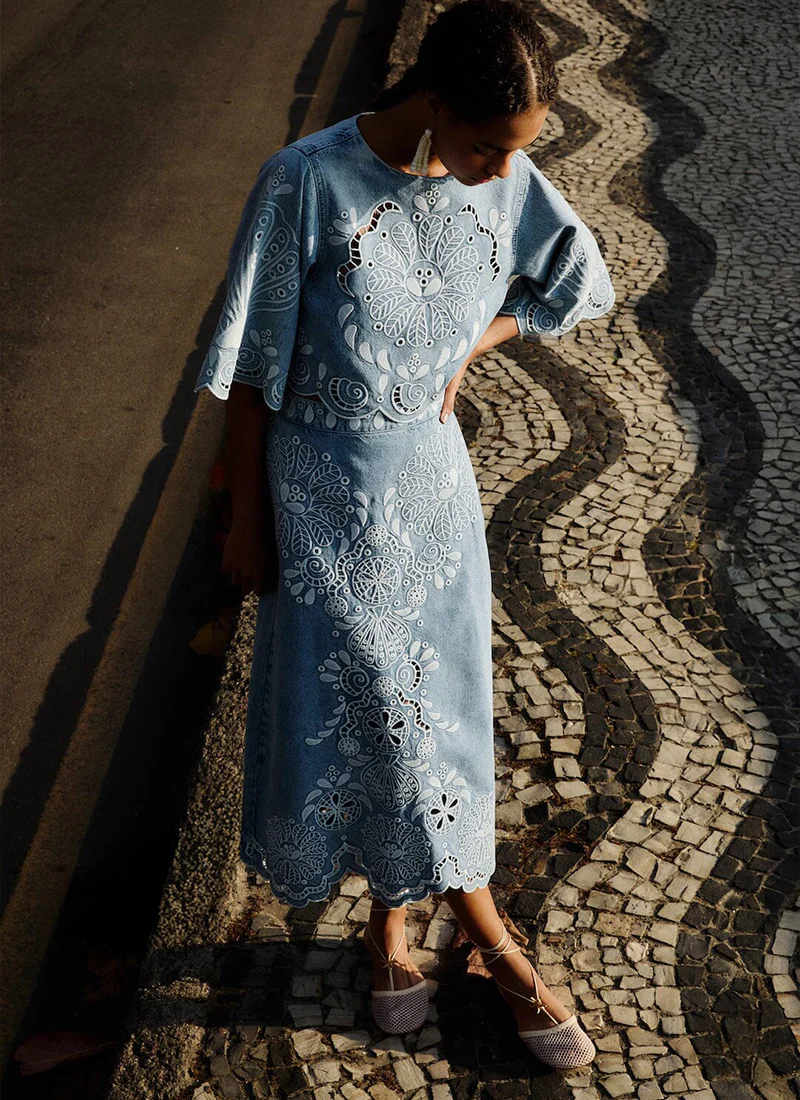 Denim Richelieux Midi Skirt - Image 5