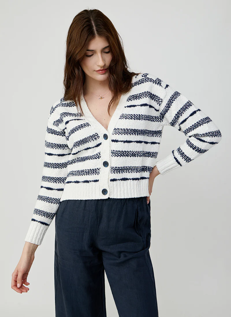Broken Stripe Crop V Neck Cardigan - Image 3