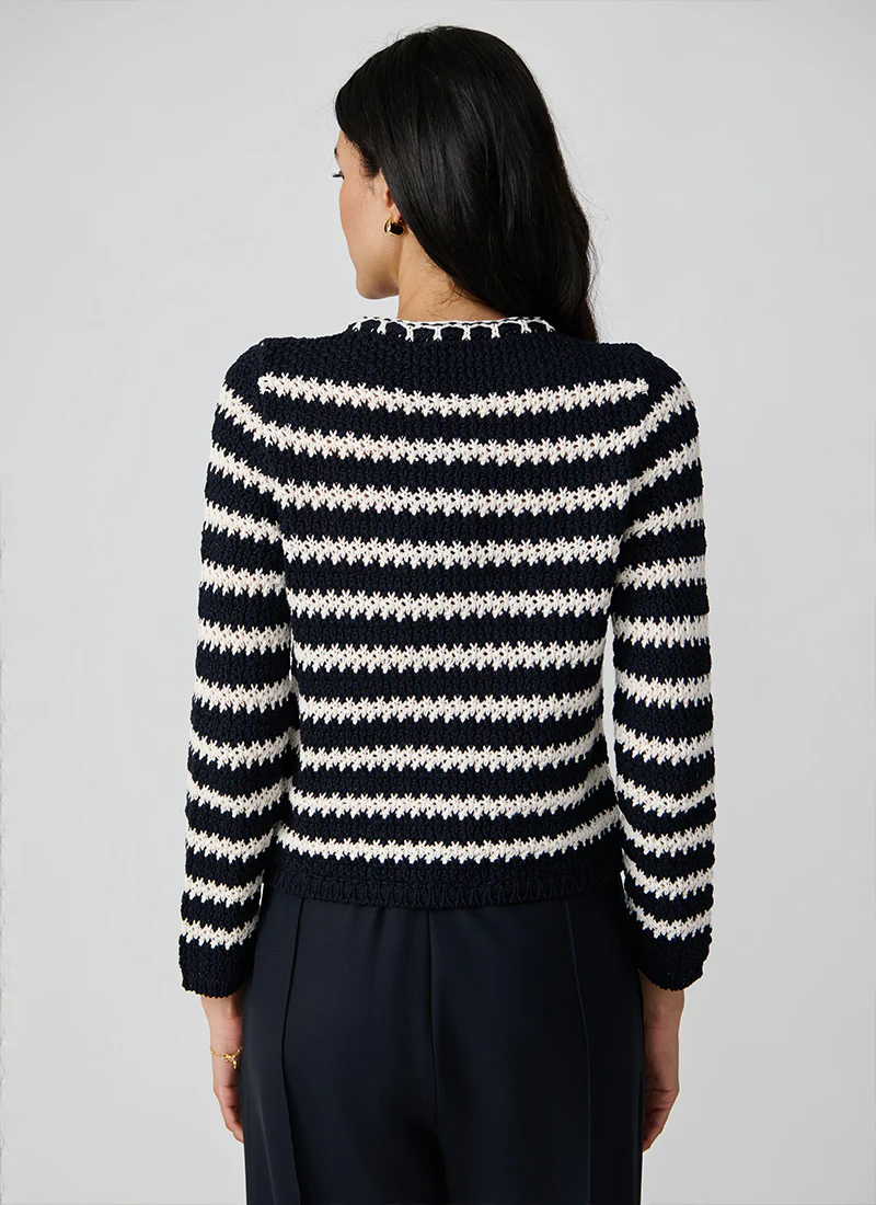 Cotton Boucle Striped Cardigan - Image 3