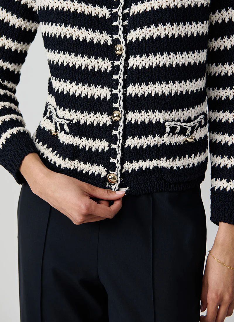 Cotton Boucle Striped Cardigan - Image 4